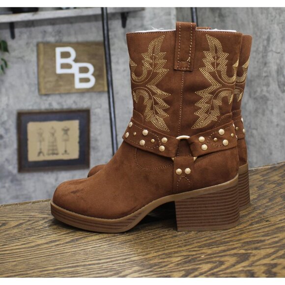 NWT Sun + Stone Womens Norahh Moto Midshaft Bootie Russet Microsuede Brown 8.5M - Picture 6 of 12